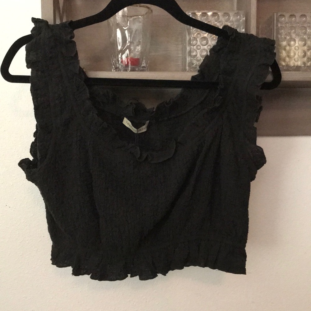 The East order, Paloma to, black elastic stretchy, ruffled medium
